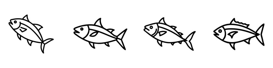 skipjack tuna icon, fish line art, fish vector - simple black line art icon of skipjack tuna perfect for logos, and fish-themed designs.