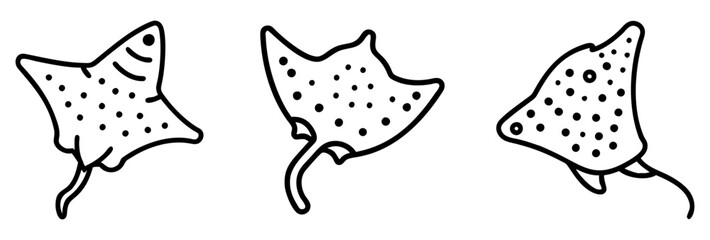 spotted eagle ray icon, fish line art, fish vector - simple black line art icon of spotted eagle ray perfect for logos, and fish-themed designs.