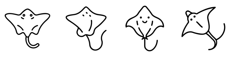 stingray icon, fish line art, fish vector - simple black line art icon of stingray perfect for logos, and fish-themed designs.