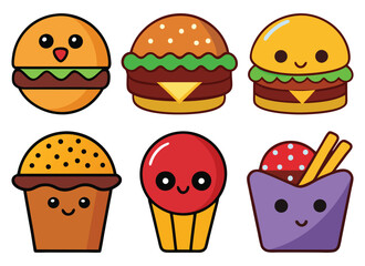 Simple fast food items icon set