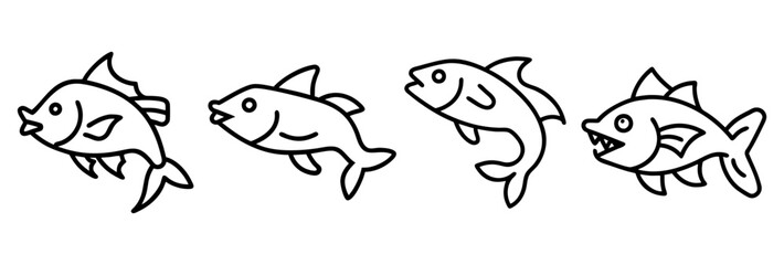 wolf fish icon, fish line art, fish vector - simple black line art icon of wolf fish perfect for logos, and fish-themed designs.