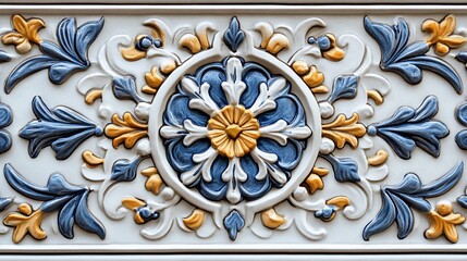 Obraz premium Intricate Blue and Gold Ceramic Tilework: A Masterpiece of Decorative Art