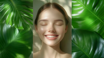 A cheerful woman with a radiant smile, surrounded by nature, symbolizing happiness, success, and fulfillment, ideal for promoting personal growth and inspiration.