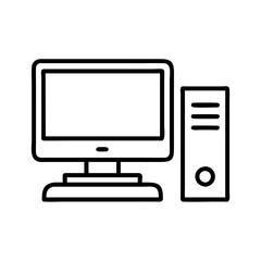 desktop computer icon, electronics line art, electronics vector - simple black line art icon of desktop computer perfect for logos, and electronics-themed designs.