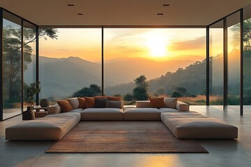 Fototapeta premium Sunset view from modern living room.