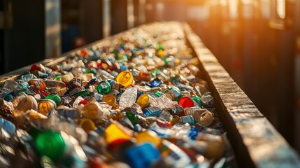Colorful Glass Bottles and Jars Recycling Process at a Plant
