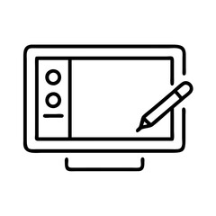 graphics tablet icon, electronics line art, electronics vector - simple black line art icon of graphics tablet perfect for logos, and electronics-themed designs.