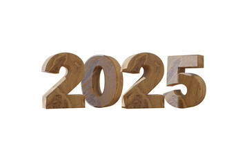 3D Illustration, font 2025 background new year , Metallic surface wood