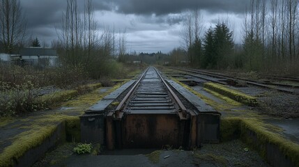 Abandoned Railroad Tracks Under a Gloomy Sky