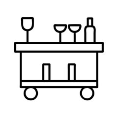 bar cart icon, furniture line art, furniture vector - simple black line art icon of bar cart perfect for logos, and furniture-themed designs.