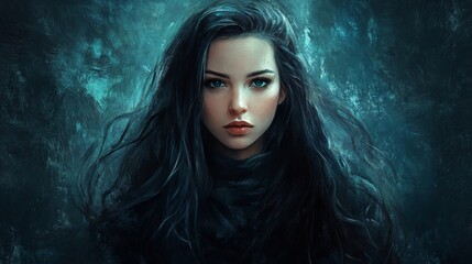 Fototapeta premium Mysterious Woman, Dark Fantasy Portrait, Digital Art