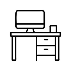 computer desk icon, furniture line art, furniture vector - simple black line art icon of computer desk perfect for logos, and furniture-themed designs.
