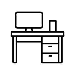 computer desk icon, furniture line art, furniture vector - simple black line art icon of computer desk perfect for logos, and furniture-themed designs.