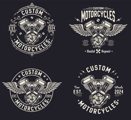 Set of 4 vintage motorcycle logo on black background