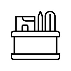 desk organizer icon, furniture line art, furniture vector - simple black line art icon of desk organizer perfect for logos, and furniture-themed designs.