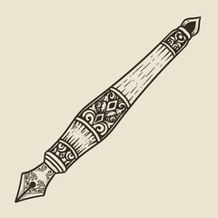 Illustration of vintage pen. Hand drawn vector illustration in vintage engraving style