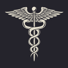 Caduceus medical symbol hand drawn vector on white background