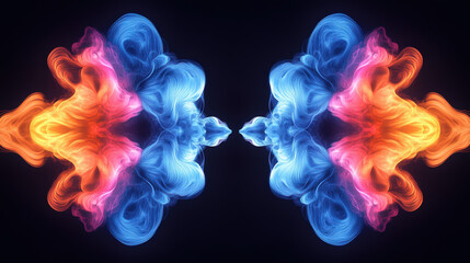 Obraz premium Symmetrical colorful smoke with a black background
