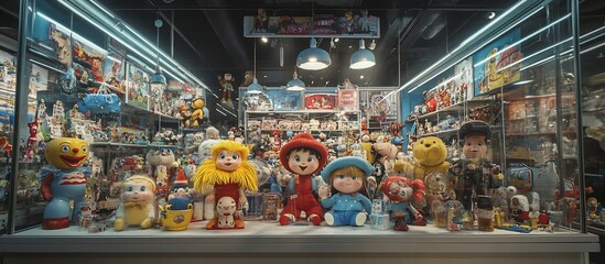 Fototapeta premium Vintage Toy Collection Showcase: A Nostalgic Journey Through Childhood Memories