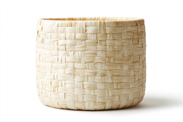 An intricately woven storage basket made of natural fibers, showcasing a beautiful blend