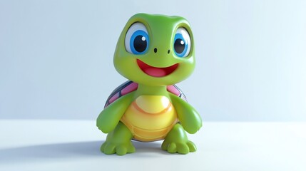 Fototapeta premium Cute cartoon turtle, happy expression, 3D render.