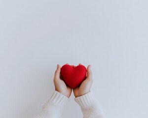 Fototapeta premium Hands Holding a Red Heart Against Minimalist Background