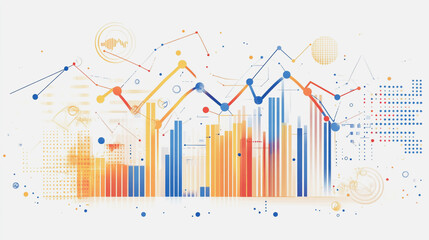 Abstract white background with Colorful charts and graphs with statistics to innovative analyze business potential and forecast future development of companies growth.