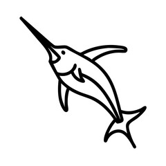 blue marlin icon, fish line art, fish vector - simple black line art icon of blue marlin perfect for logos, and fish-themed designs.