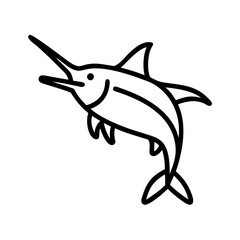 blue marlin icon, fish line art, fish vector - simple black line art icon of blue marlin perfect for logos, and fish-themed designs.