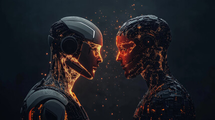 Artificial intelligence and jobs revolution futuristic setting digital art dark environment close-up viewpoint