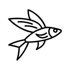 flying fish icon, fish line art, fish vector - simple black line art icon of flying fish perfect for logos, and fish-themed designs.