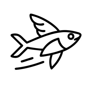 recommend clip art: flying fish icon, fish line art, fish vector - simple black line art icon of flying fish perfect for logos, and fish-themed designs.