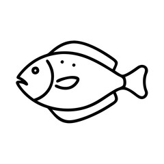 halibut icon, fish line art, fish vector - simple black line art icon of halibut perfect for logos, and fish-themed designs.
