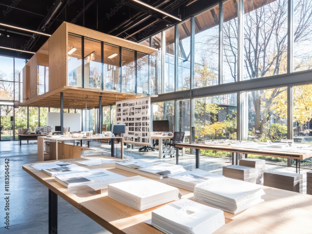 Poster modern architecture program training session in innovative studio environment showcasing contemporar