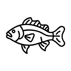 peacock bass icon, fish line art, fish vector - simple black line art icon of peacock bass perfect for logos, and fish-themed designs.