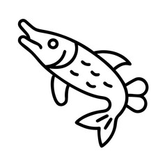 pike icon, fish line art, fish vector - simple black line art icon of pike perfect for logos, and fish-themed designs.