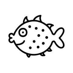 pufferfish icon, fish line art, fish vector - simple black line art icon of pufferfish perfect for logos, and fish-themed designs.