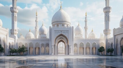 Obraz premium Majestic White Mosque: Architectural Marvel of Islam