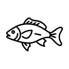 sea bass icon, fish line art, fish vector - simple black line art icon of sea bass perfect for logos, and fish-themed designs.