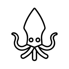 squid icon, fish line art, fish vector - simple black line art icon of squid perfect for logos, and fish-themed designs.