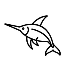 swordfish icon, fish line art, fish vector - simple black line art icon of swordfish perfect for logos, and fish-themed designs.