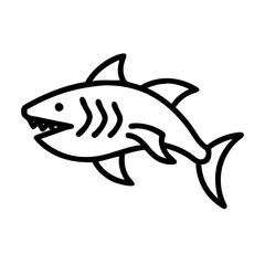 tiger shark icon, fish line art, fish vector - simple black line art icon of tiger shark perfect for logos, and fish-themed designs.