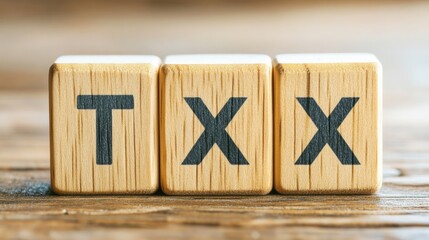 Close-up of Wooden Blocks Spelling TX with a Rustic Wooden Background