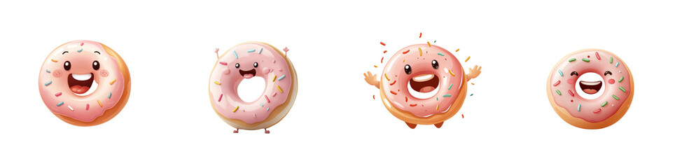 Obraz premium A cartoon pink donut character with a big smile, isolated on a white background. Collection Png.