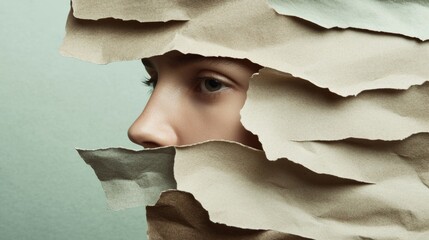 Layers of Diversity Abstract Portrait of a Face in Torn Paper Art