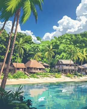 Pukapuka United states minor outlying islands Travel Poster Flat Illustration Print Decor Gift Canvas Wall Art Gift