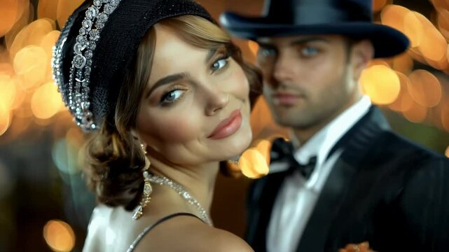 Art and allure: a flapper dressed woman channeling 1920s charm, wearing expressive clothing and classic headpieces, reflecting the creative and spirited culture of the era.