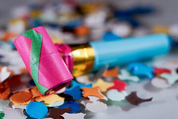 Fototapeta premium Colourful party kazoo horn stillife concept photo