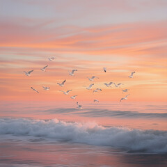 Obraz premium Serene Sunset with Birds on Beach Background