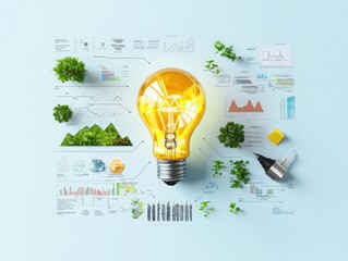 Innovative renewable energy initiative showcasing lifecycle assessment in a modern office environment with infographics